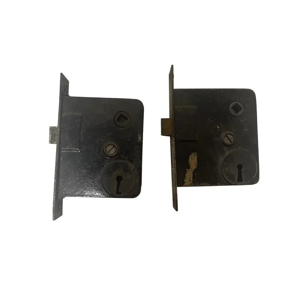 Pair set of 2 Antique ornate Mortise Lock Box Cast Iron / Brass art deco design
